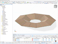 Modell einer Dachkonstruktion aus Brettsperrholz mit RFEM erstellt. Zeigt Details der Tragstruktur.