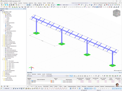 Visualisierung eines RFEM-Modells einer Stahlstruktur zur Unterstützung einer Photovoltaikanlage.