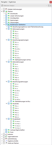Ergebnisse der nichtlinearen Stahlbetonberechnung im Navigator auswählen