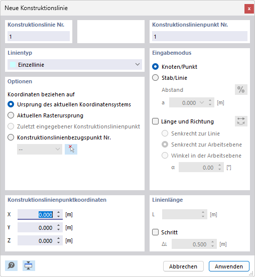 Dialog 'Neue Konstruktionslinie'