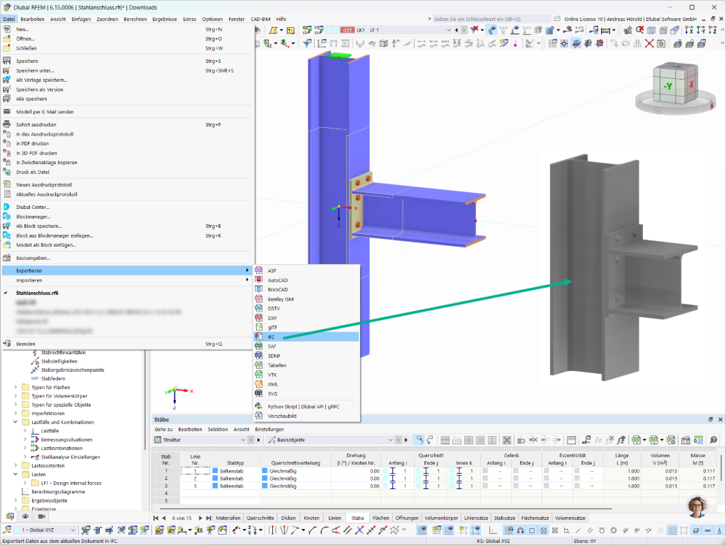 Export von Stahlanschlüssen aus RFEM-Modell in eine IFC-Datei