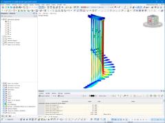Modell der Treppe A in RFEM mit Lastfällen und Verformungen