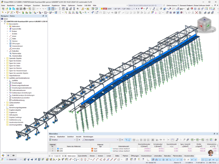 RFEM-Modell der Stahlkranbahn für Bahnsteig 4 am Hauptbahnhof Amsterdam