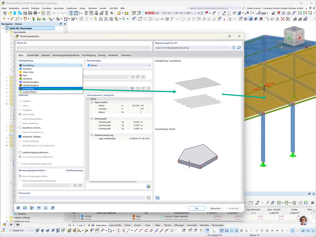 Flächen-Steifigkeitstyp Aussteifung im FEM-Programm RFEM