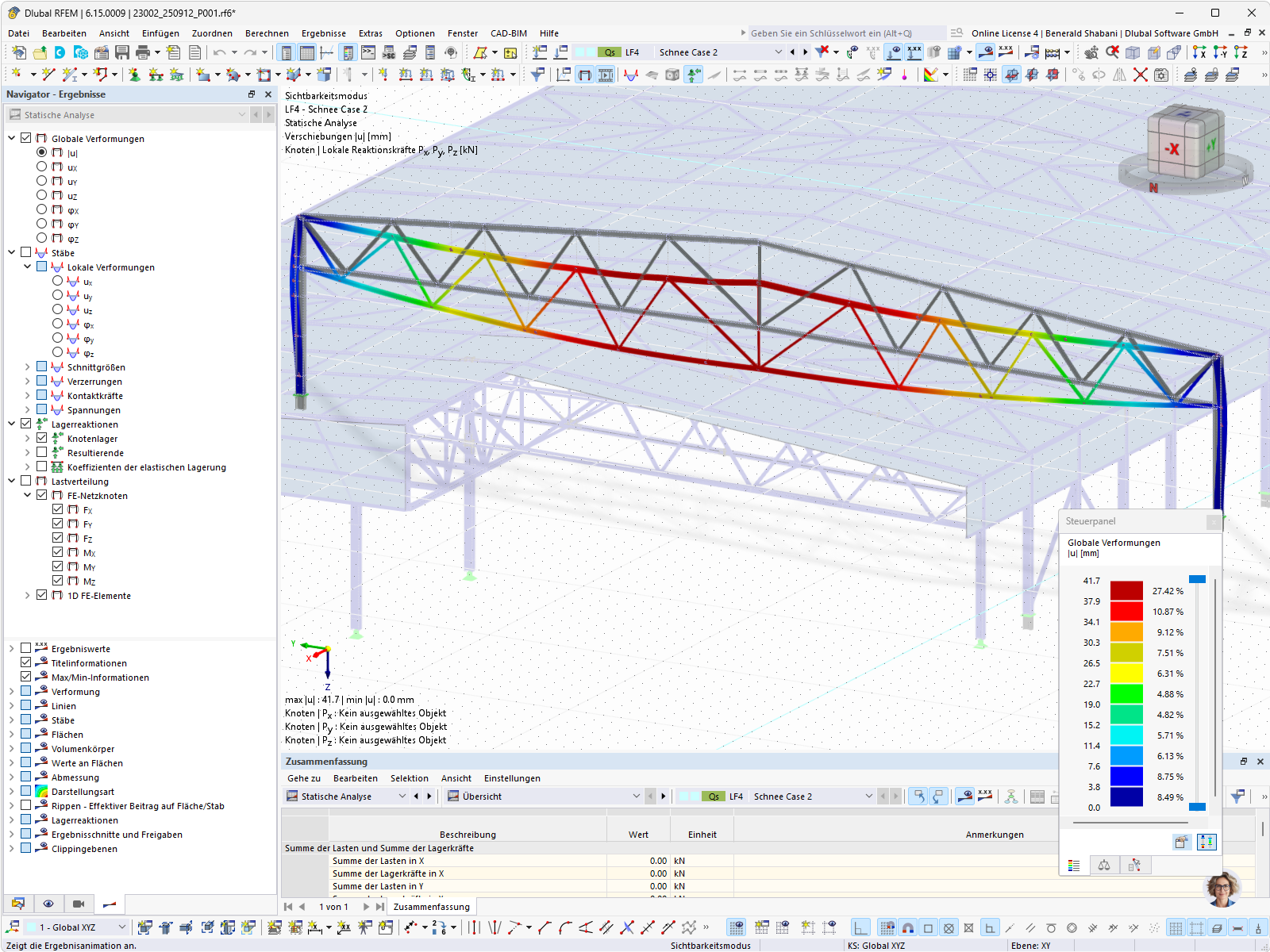 Verformung des Fachwerkträgers unter Schneelasten in RFEM