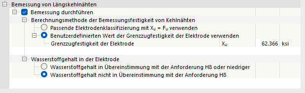 Bemessung von Längskehlnähten für CSA S16