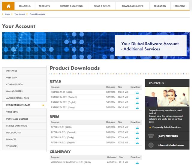 Your Account - Product Downloads Webpage