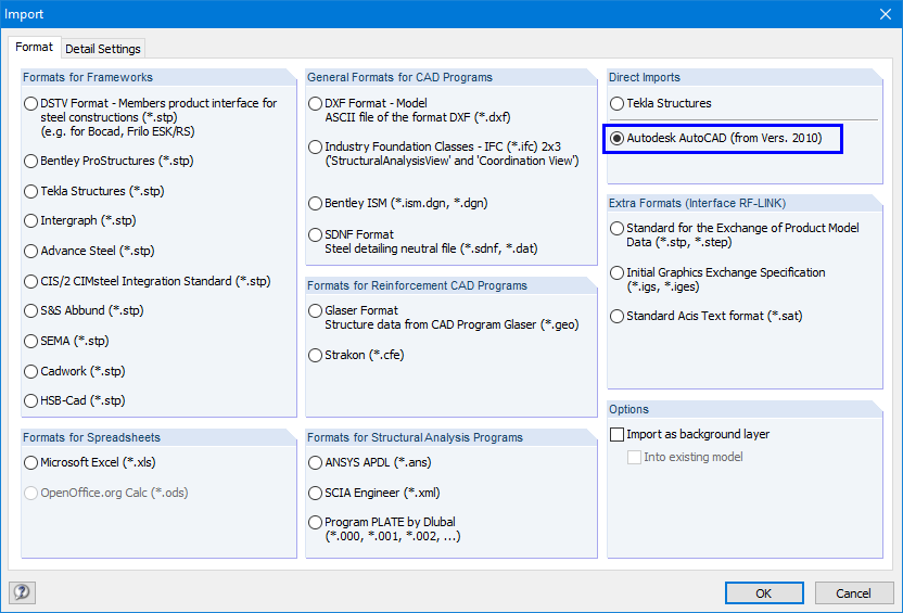 Import options in RFEM 6