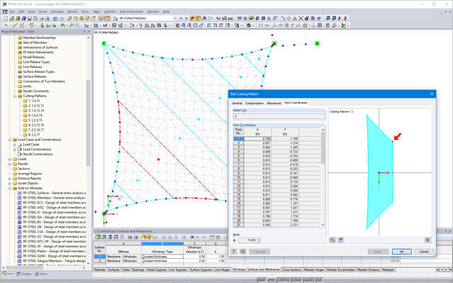 Display of Cutting Patterns in RFEM Model