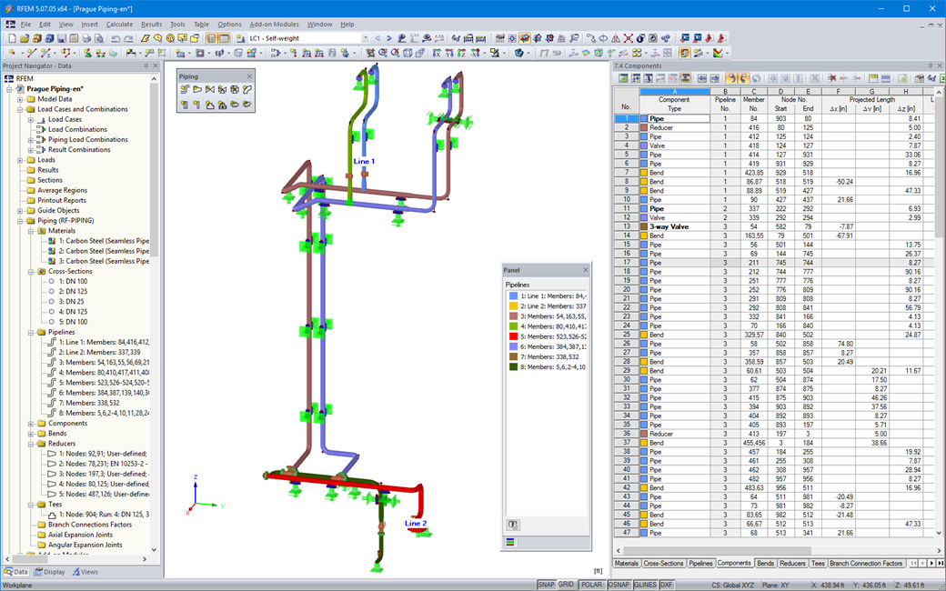 Display of Vertical Pipeline with Various Pipping Components