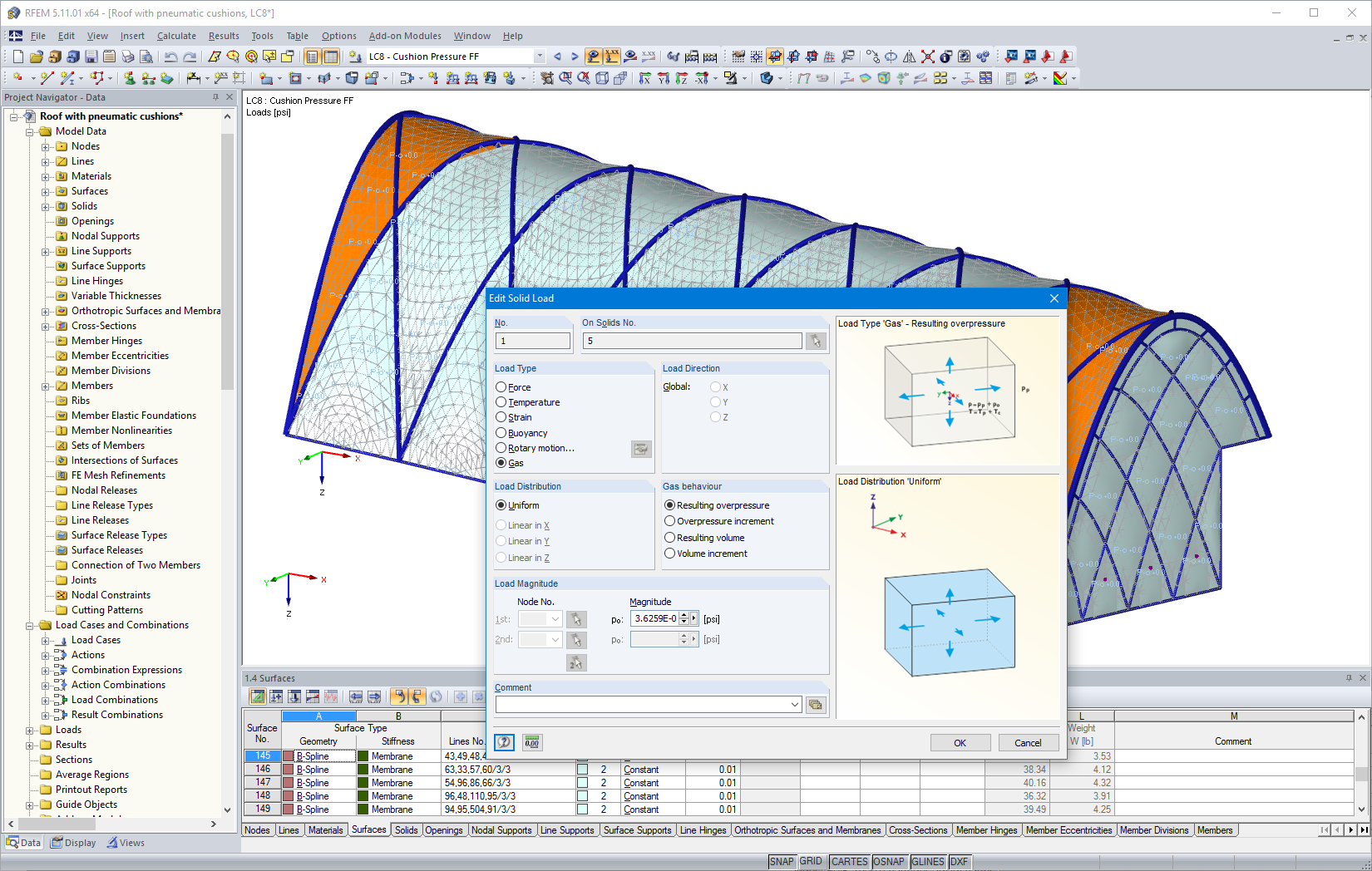 Applying Gas Load on Pneumatic Cushions