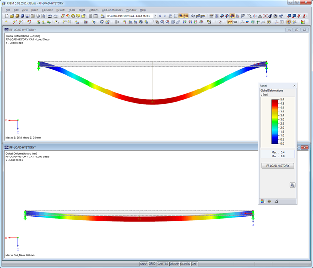 Display of Deformation Under Full Load and Plastic Deformation After Relief in RFEM