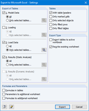 Settings of Export Tables to MS Excel