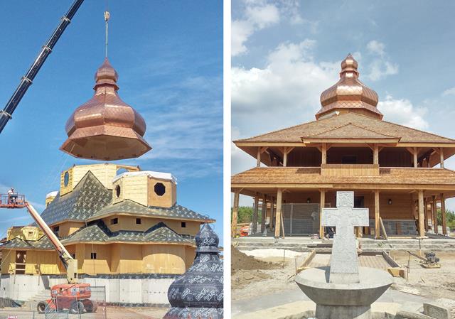 Installation of Dome (Left), Entrance Area of Church (Right, Pictures: © Moses Structural Engineers Inc.)