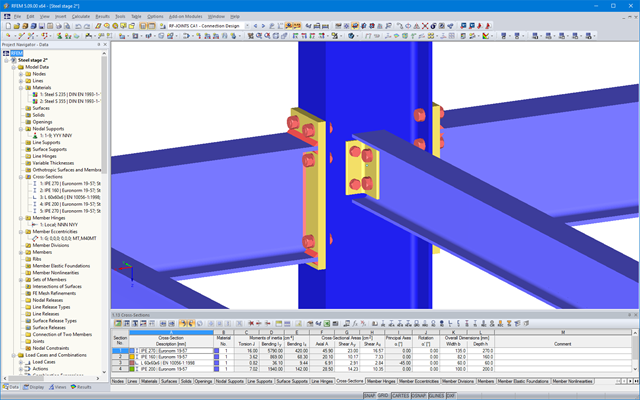 Rigid and Hinged Connections Visualized in RFEM Model