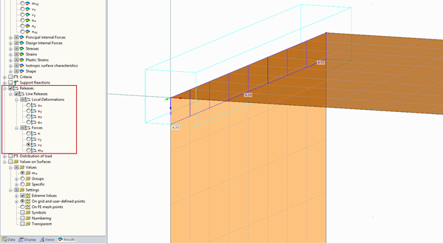 RFEM: Display of Forces of Line Hinges and Line Releases