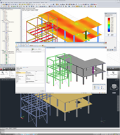 ISM Interface with Model in RFEM (Top), ISM Viewer (Middle) and ProStructure (Bottom)