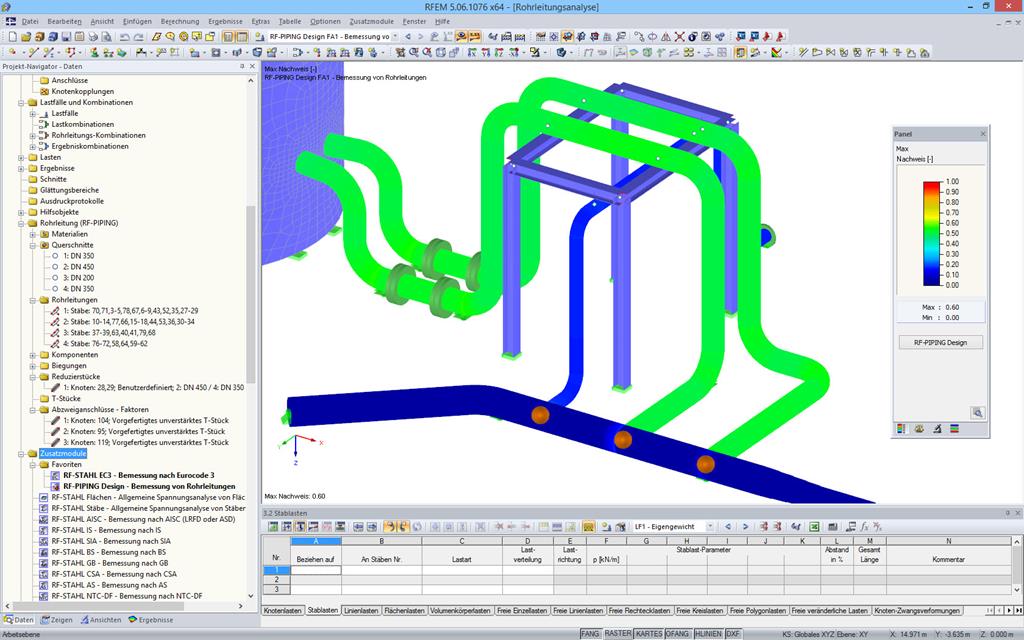 Graphical Result Display of Piping Analysis in RFEM