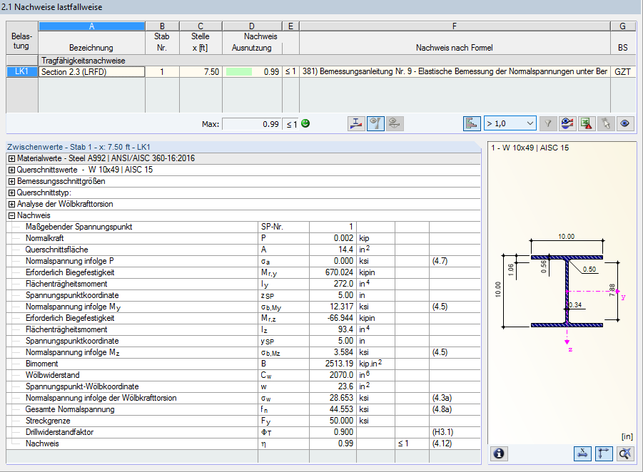 Stability Analysis Including Warping Torsion in RF-/STEEL AISC