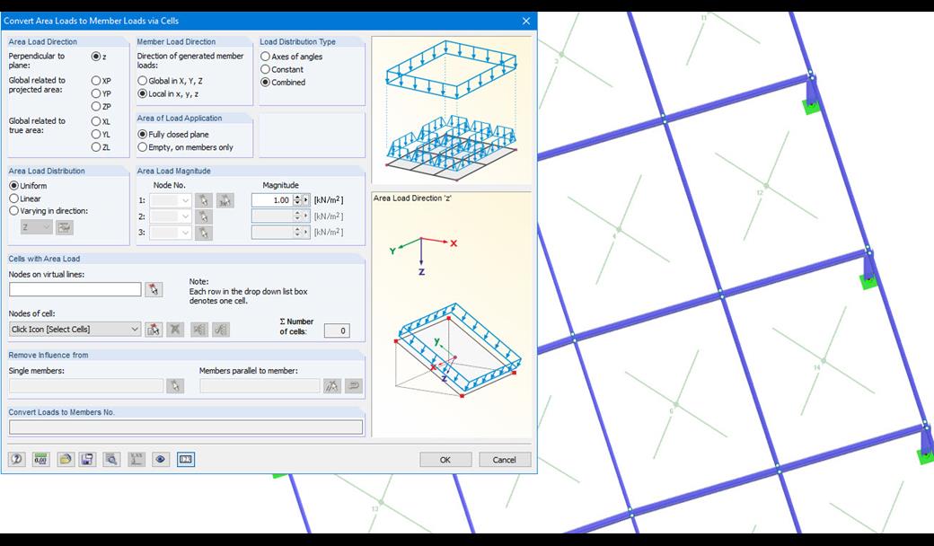 Converting Surface Loads to Member Loads via Cells