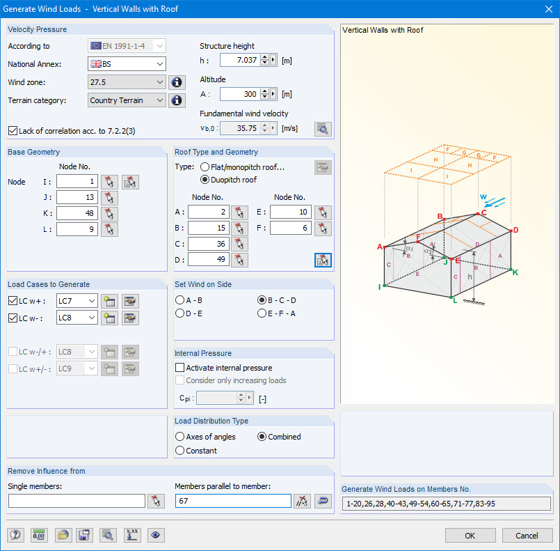 Wind Load on Vertical Walls with Roof