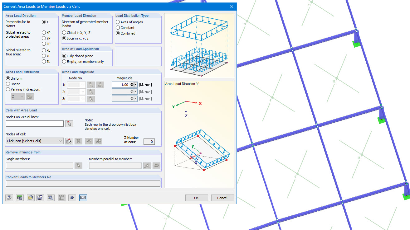 Converting Surface Loads to Member Loads via Cells