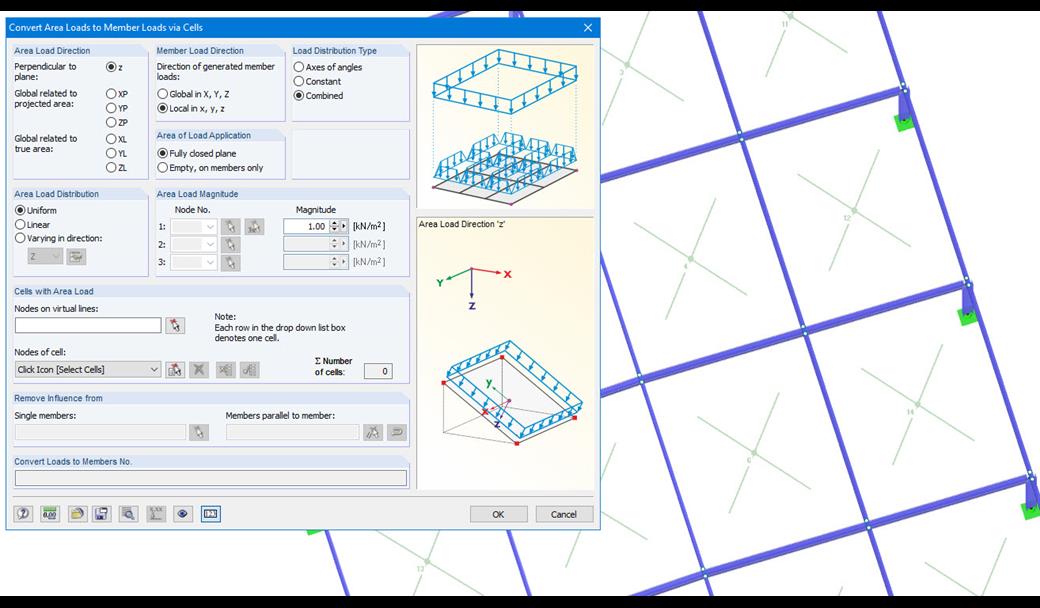 Converting Surface Loads to Member Loads via Cells