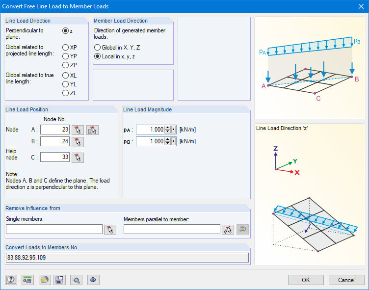 Convert Free Line Loads to Member Loads
