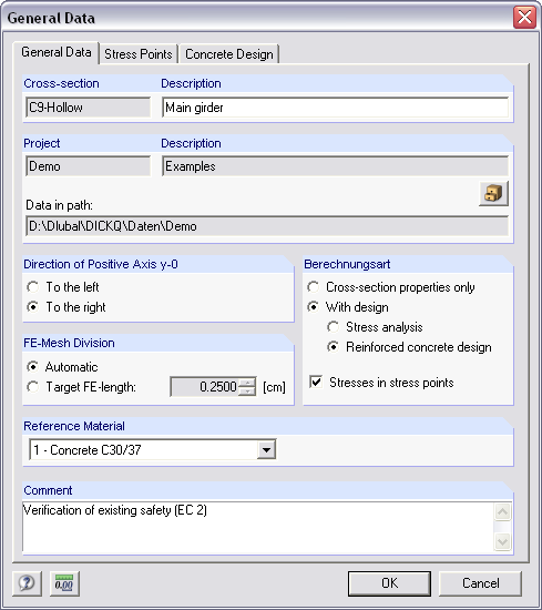 THICKQ Cross-Section Properties Program  | Input Dialog Box "General Data of Cross-Section" 