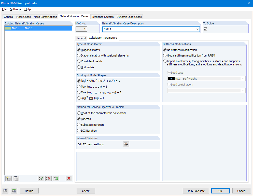 Calculation Parameters