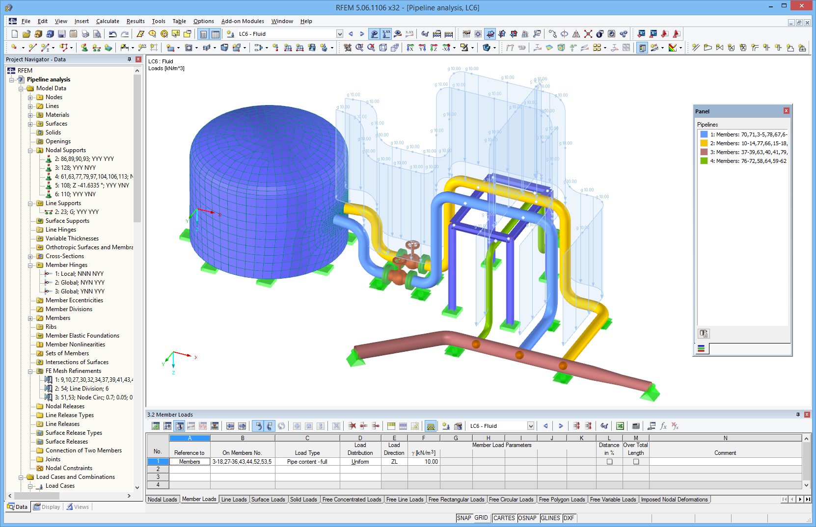 Graphical Representation of Pipelines with Loads in RFEM
