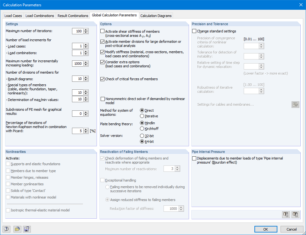 Global Calculation Parameters