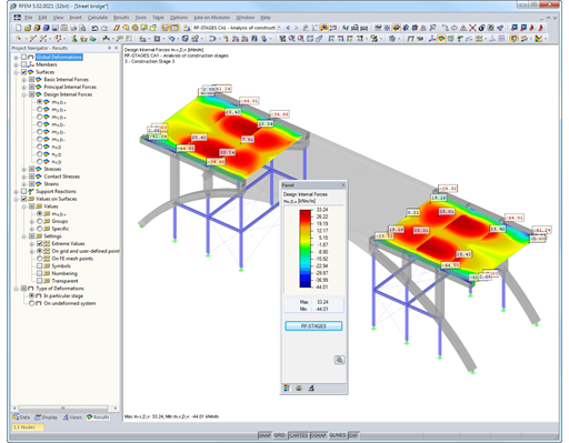 Design Internal Forces Shown for Construction Stage 3 in RFEM