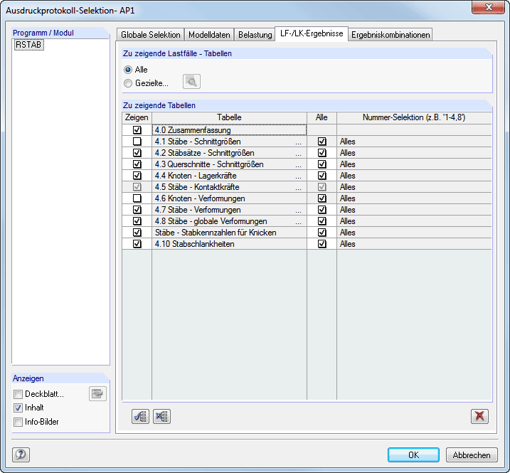 Selection in Printout Report