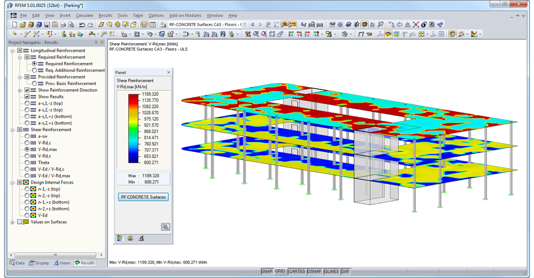 RF-CONCRETE Surfaces - Graphical Results Output for Complete Structural Model