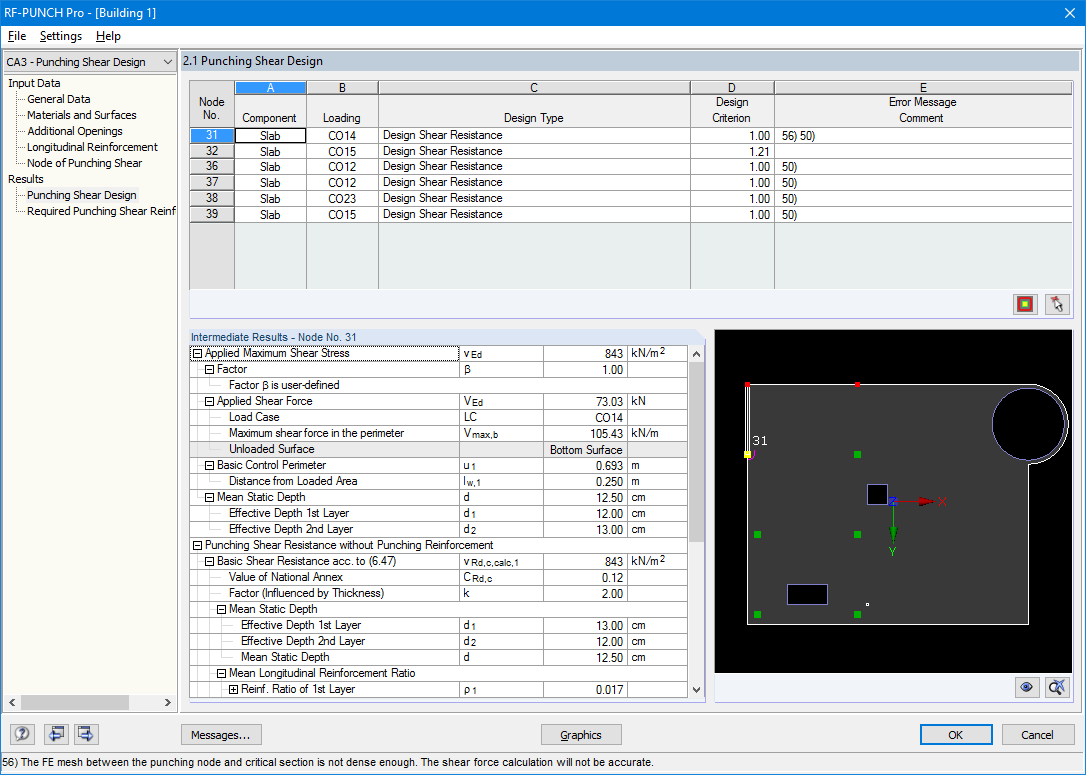 Output of Individual Punching Shear Design