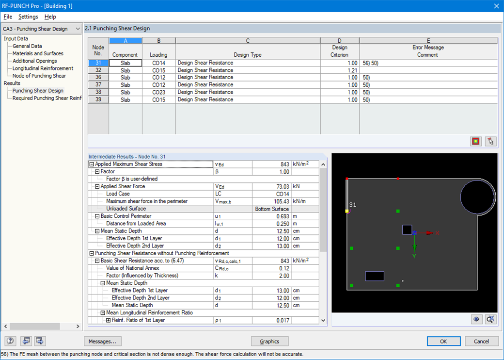 Output of Individual Punching Shear Design