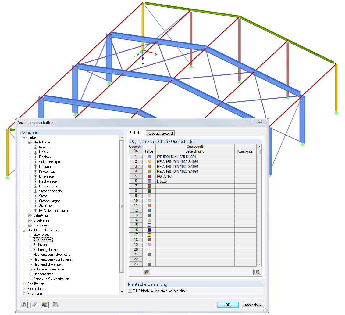 Display of Object Colors According to Cross-Sections
