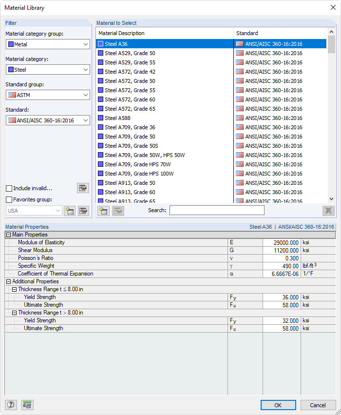 Material Library with Calculation- and Design-Relevant Parameters