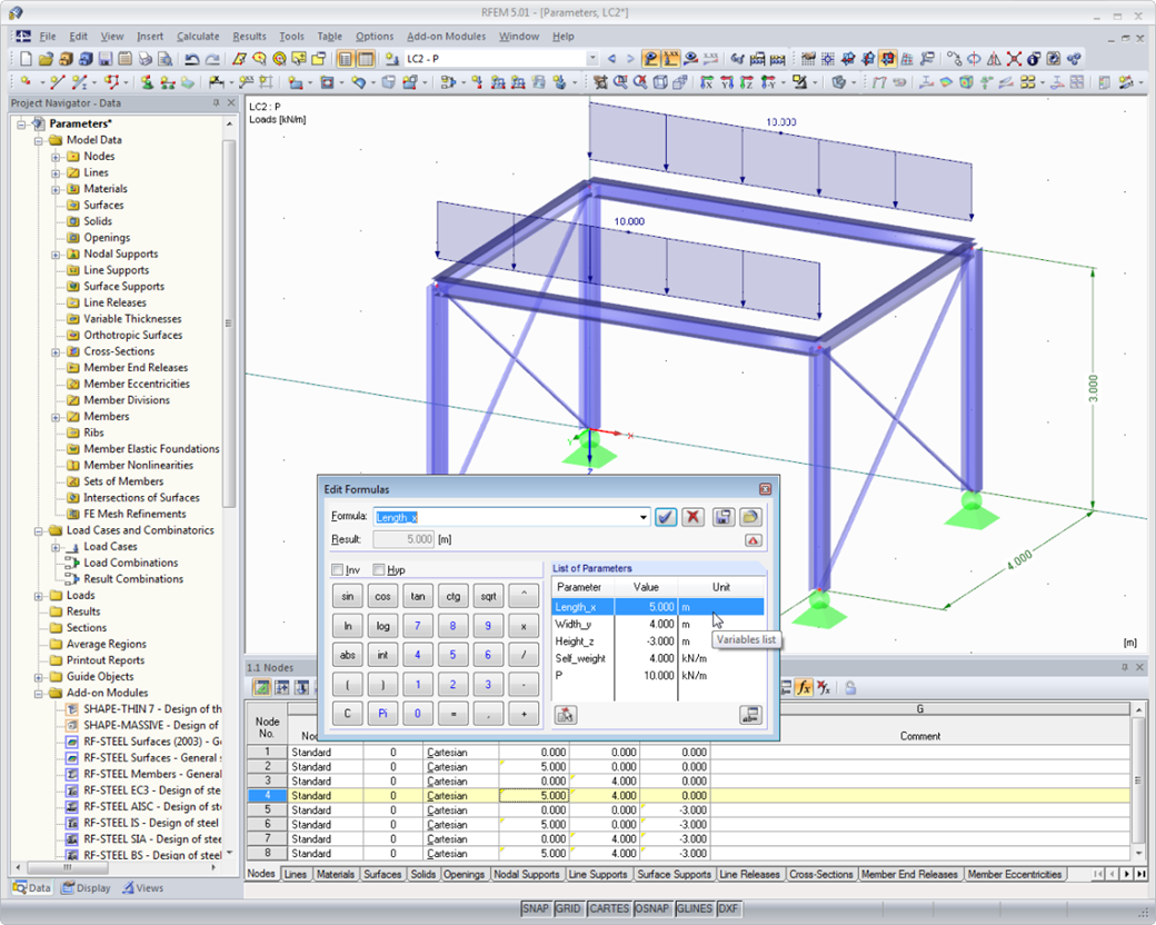 Formula Editor with Parameter List