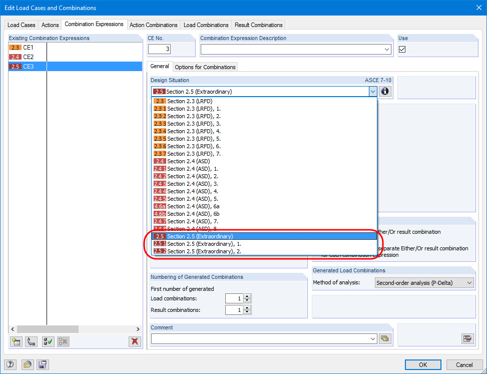 Selection of Design Situation "Exceptional - Snow"