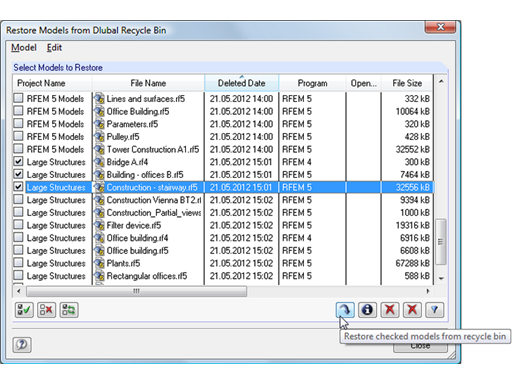 Restoring from Dlubal Recycle Bin