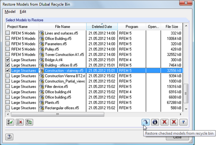 Restoring from Dlubal Recycle Bin