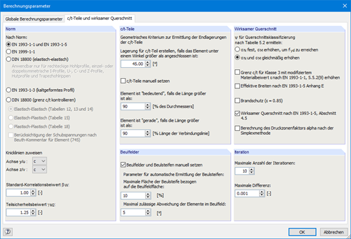 SHAPE-THIN Cross-Section Properties Program | Calculation Parameters: c/t-Parts and Effective Cross-Section