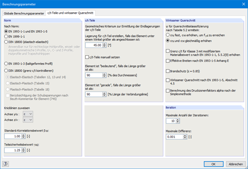 SHAPE-THIN Cross-Section Properties Program | Global Calculation Parameters