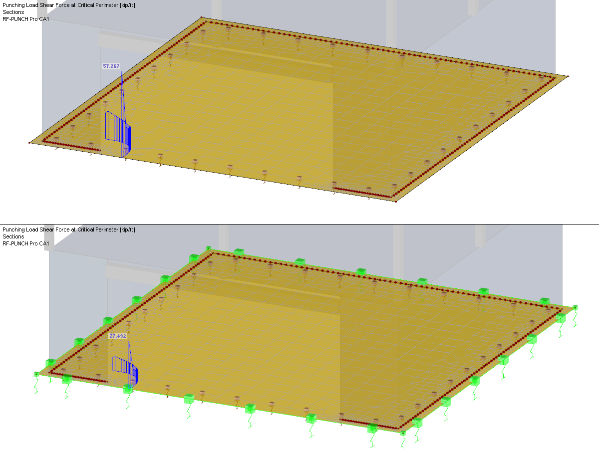 Comparison Without (Top) and with (Bottom) Edge Springs on Floor Slab