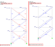 Comparing Axial Forces in Tension Members: Without Considering (Left) and with Considering Nonlinearity (Right)