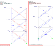 Comparing Axial Forces in Tension Members: Without Considering (Left) and with Considering Nonlinearity (Right)