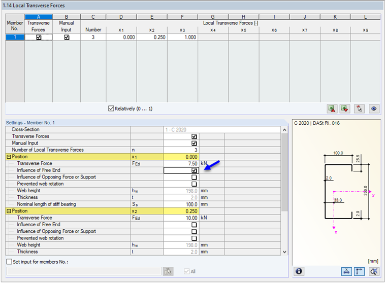 Defining Local Transverse Forces Manually