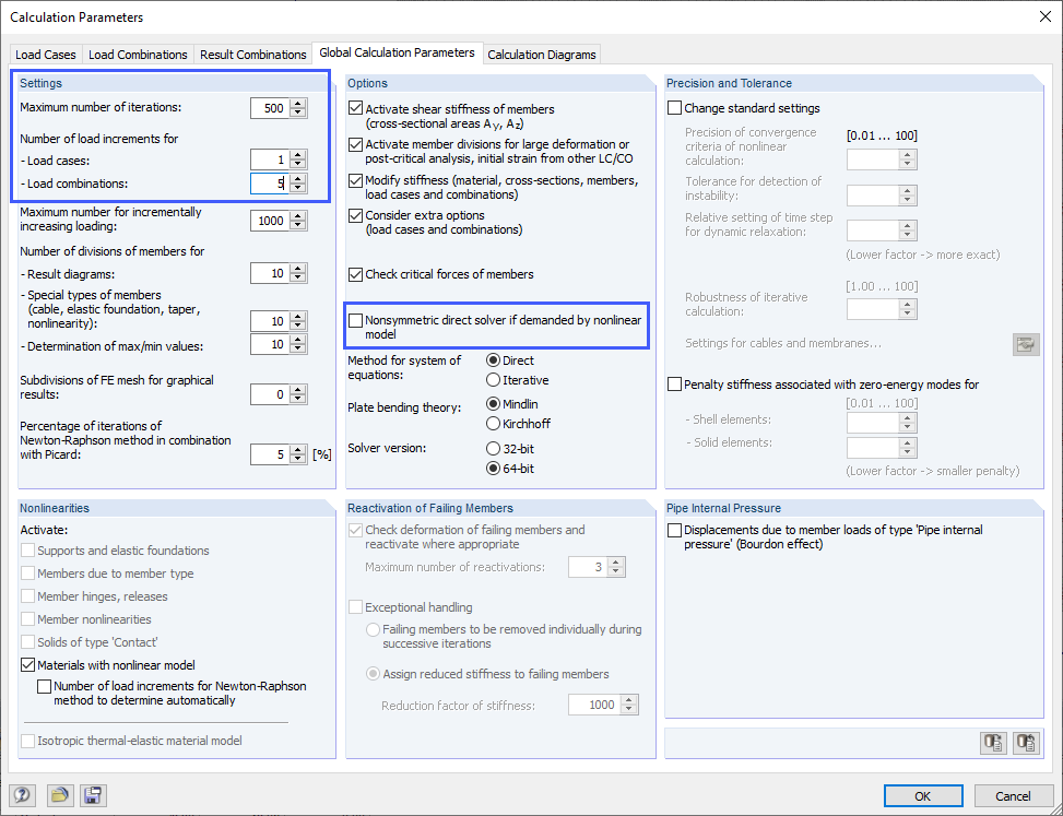 Dialog Box Calculation Parameters